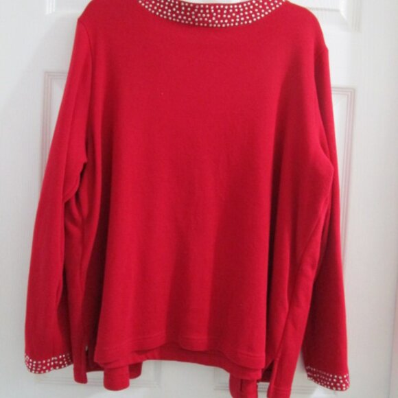 Quacker Factory Layered Sweater Cardigan Red Studded Detail Size 1X - Picture 5 of 7